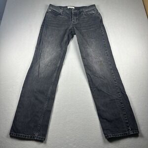 We The Free Women Jeans 29 Black Gray Denim Button Fly Straight Leg Mid-Rise